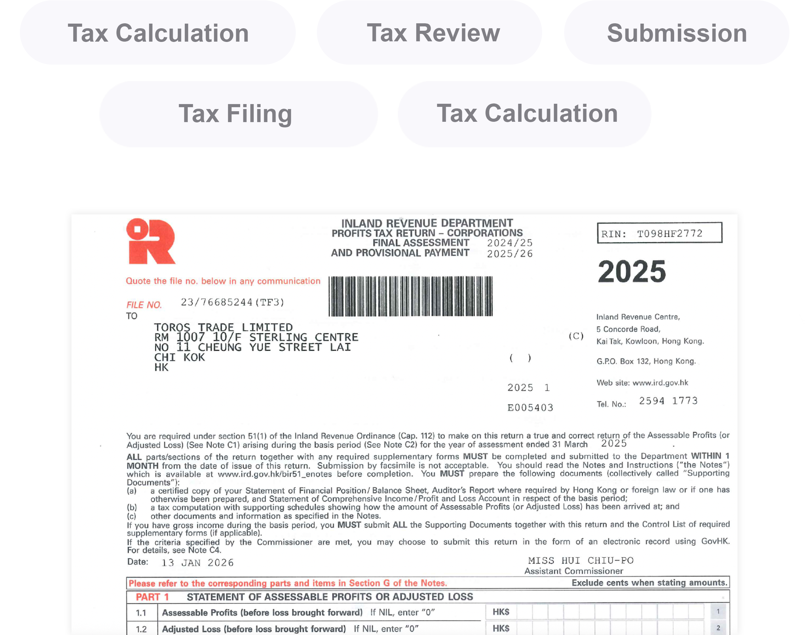 Company Profits Tax Filing and Tax Computation